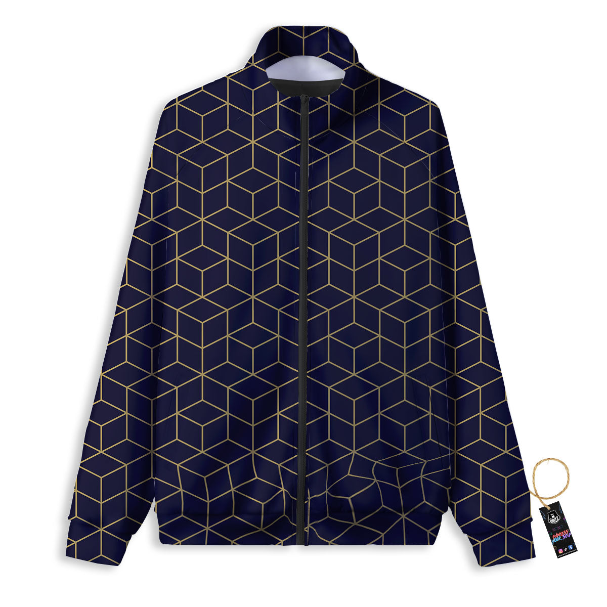Cube Shape Black Geometric Print Pattern Track Jacket-grizzshop
