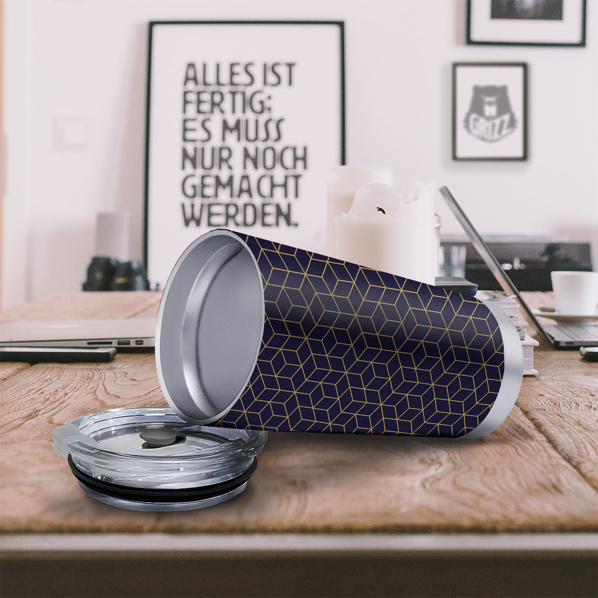 Cube Shape Black Geometric Print Pattern Tumbler-grizzshop
