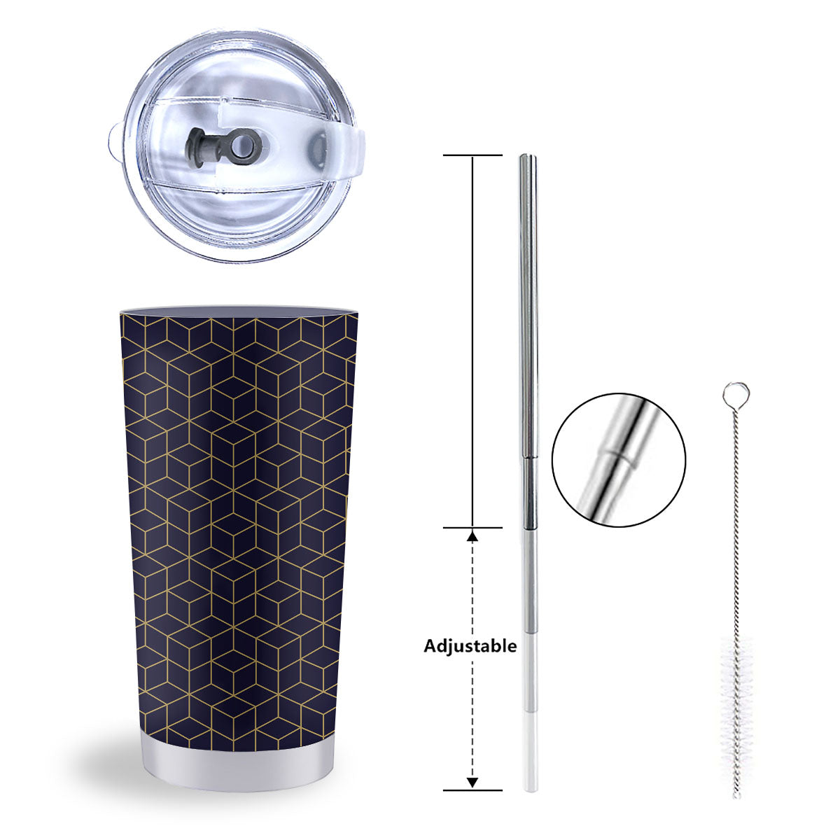 Cube Shape Black Geometric Print Pattern Tumbler-grizzshop