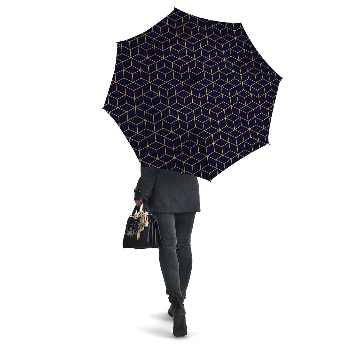 Cube Shape Black Geometric Print Pattern Umbrella-grizzshop