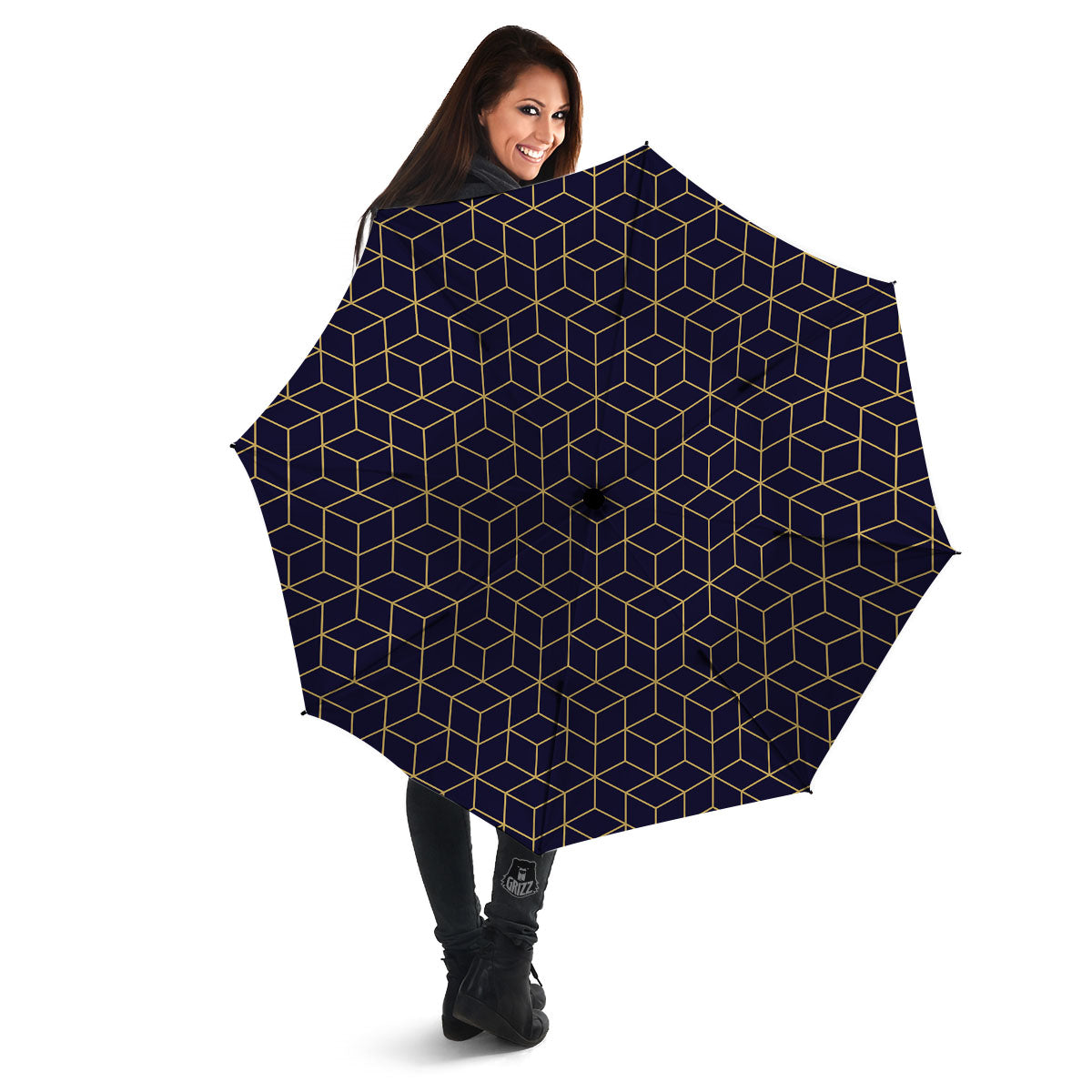 Cube Shape Black Geometric Print Pattern Umbrella-grizzshop