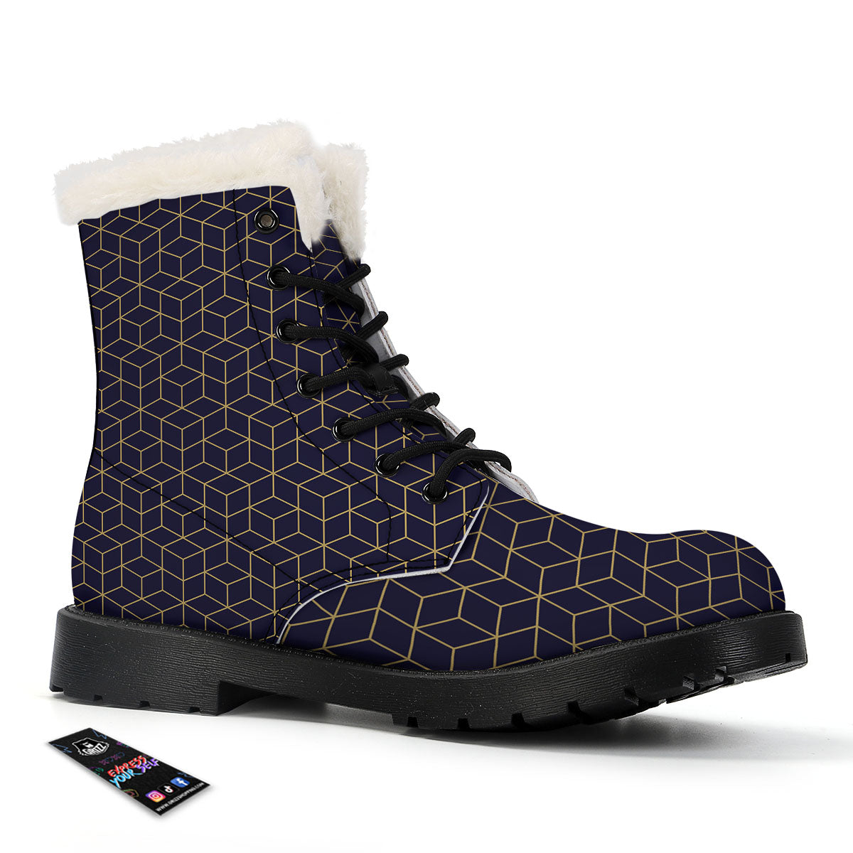 Cube Shape Black Geometric Print Pattern Winter Boots-grizzshop