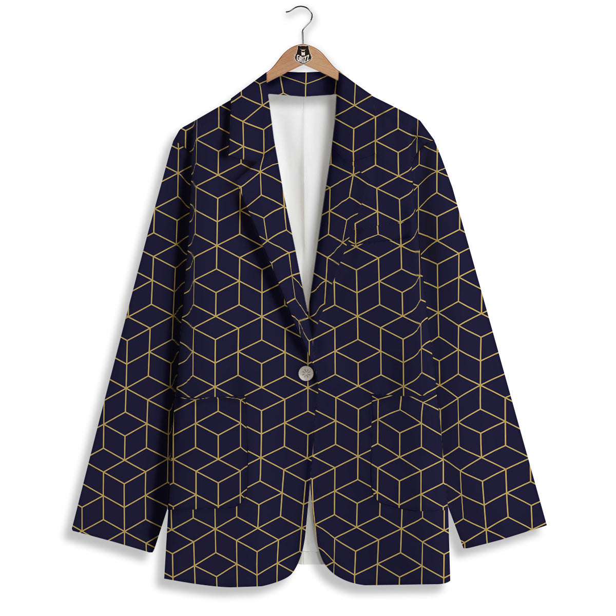 Cube Shape Black Geometric Print Pattern Women's Blazer-grizzshop