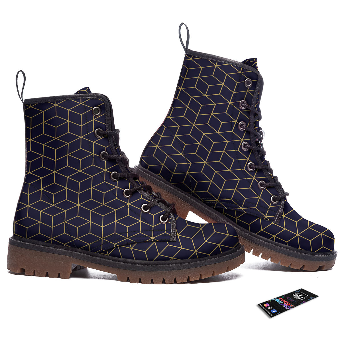 Cube Shape Black Geometric Print Pattern Work Boots-grizzshop