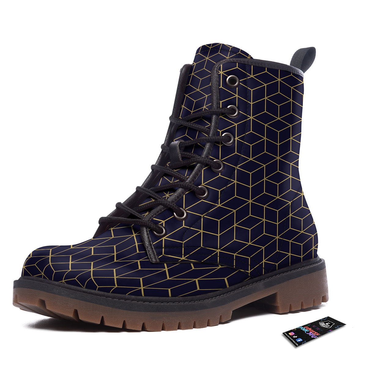 Cube Shape Black Geometric Print Pattern Work Boots-grizzshop