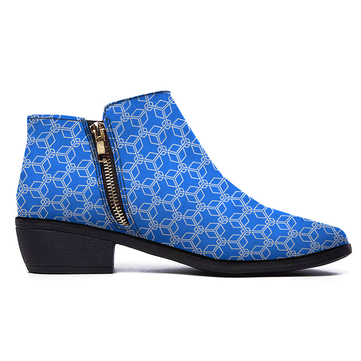 Cube Shape Blue Geometric Print Pattern Ankle Boots-grizzshop