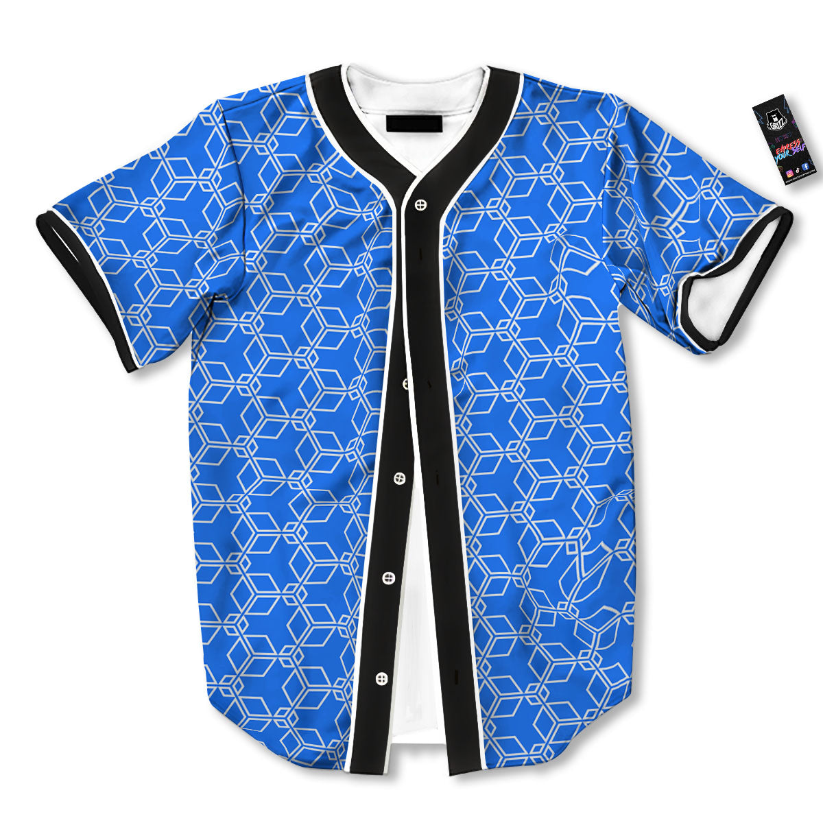Cube Shape Blue Geometric Print Pattern Baseball Jersey-grizzshop