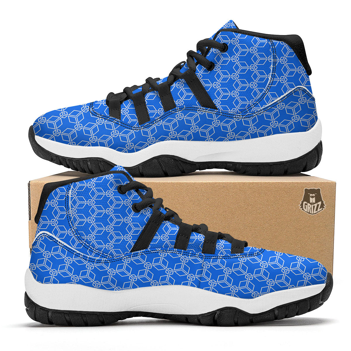 Cube Shape Blue Geometric Print Pattern Black Bball Shoes-grizzshop