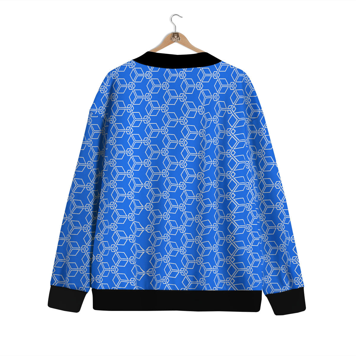 Cube Shape Blue Geometric Print Pattern Cardigan-grizzshop