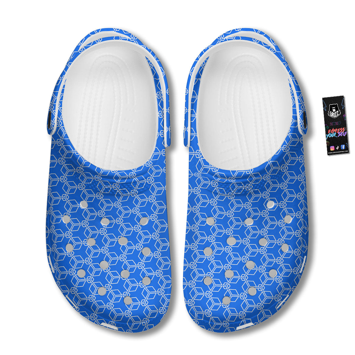 Cube Shape Blue Geometric Print Pattern Clog-grizzshop