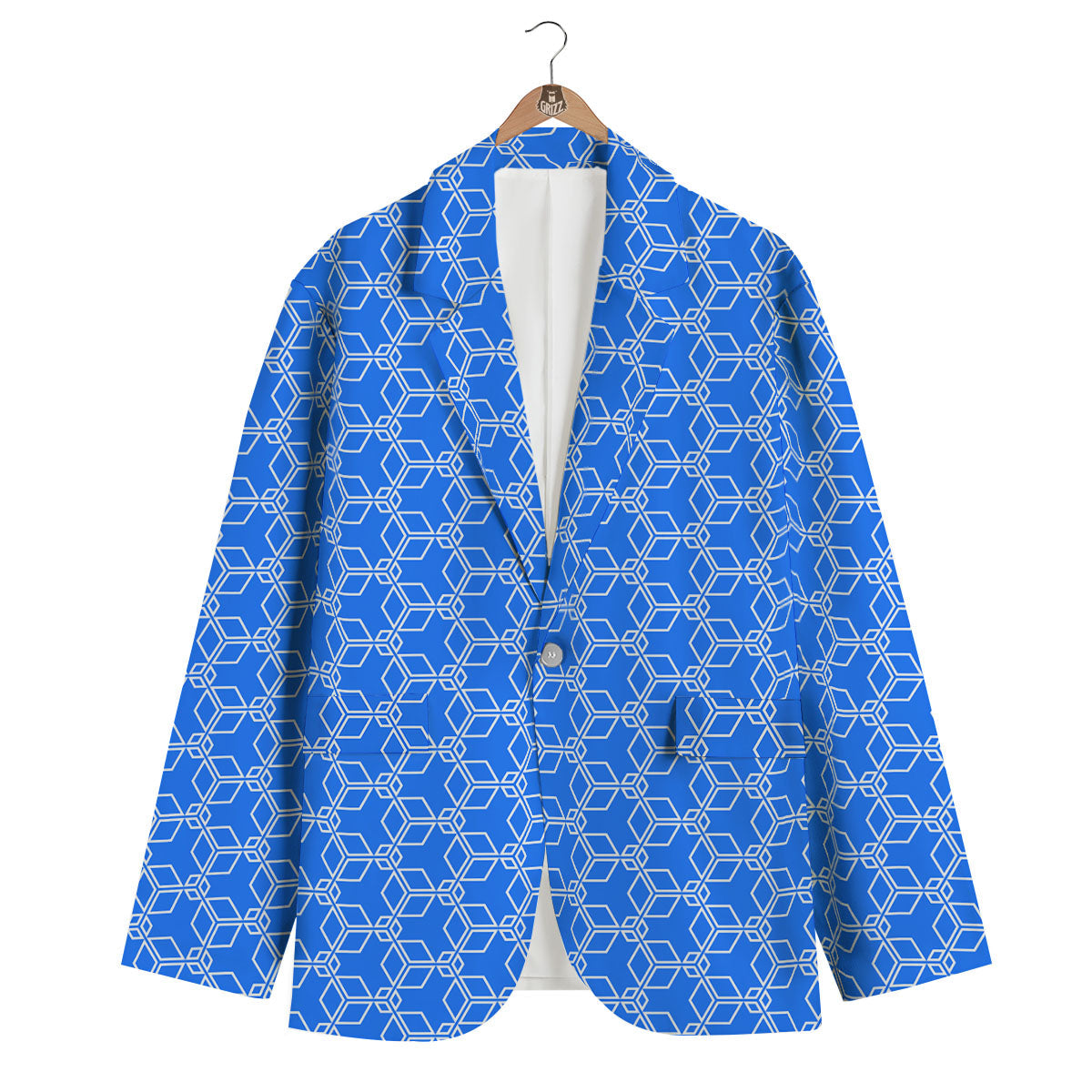 Cube Shape Blue Geometric Print Pattern Men's Blazer-grizzshop