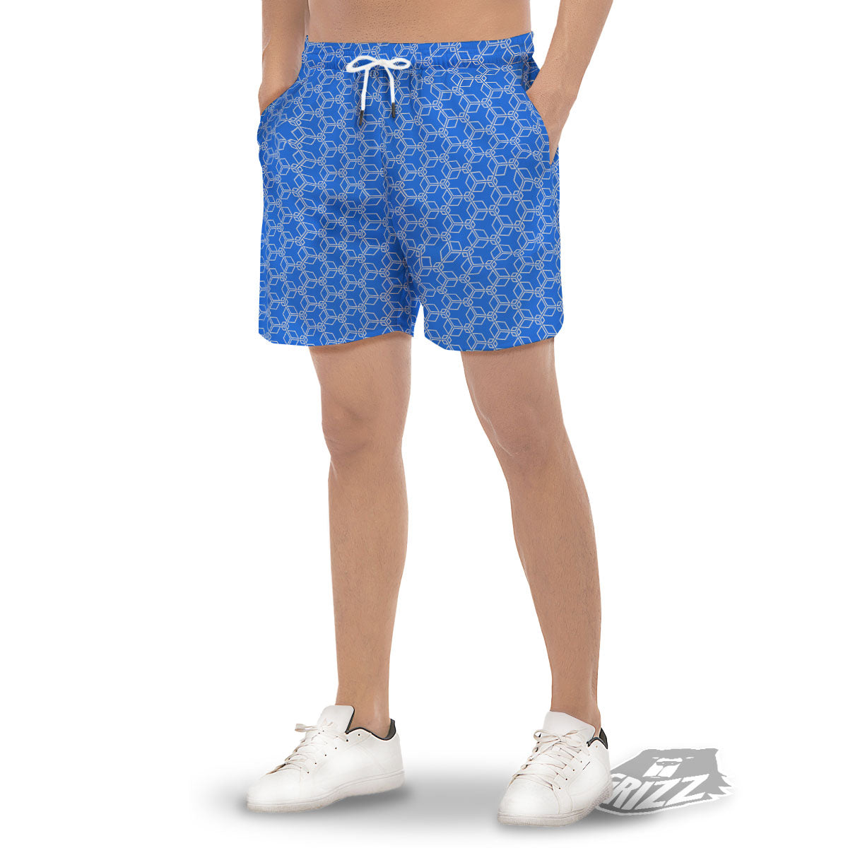 Cube Shape Blue Geometric Print Pattern Men's Gym Shorts-grizzshop