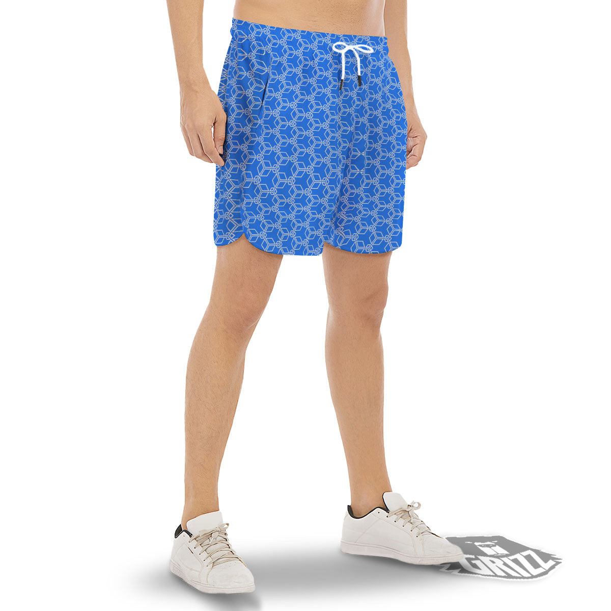Cube Shape Blue Geometric Print Pattern Men's Gym Shorts-grizzshop