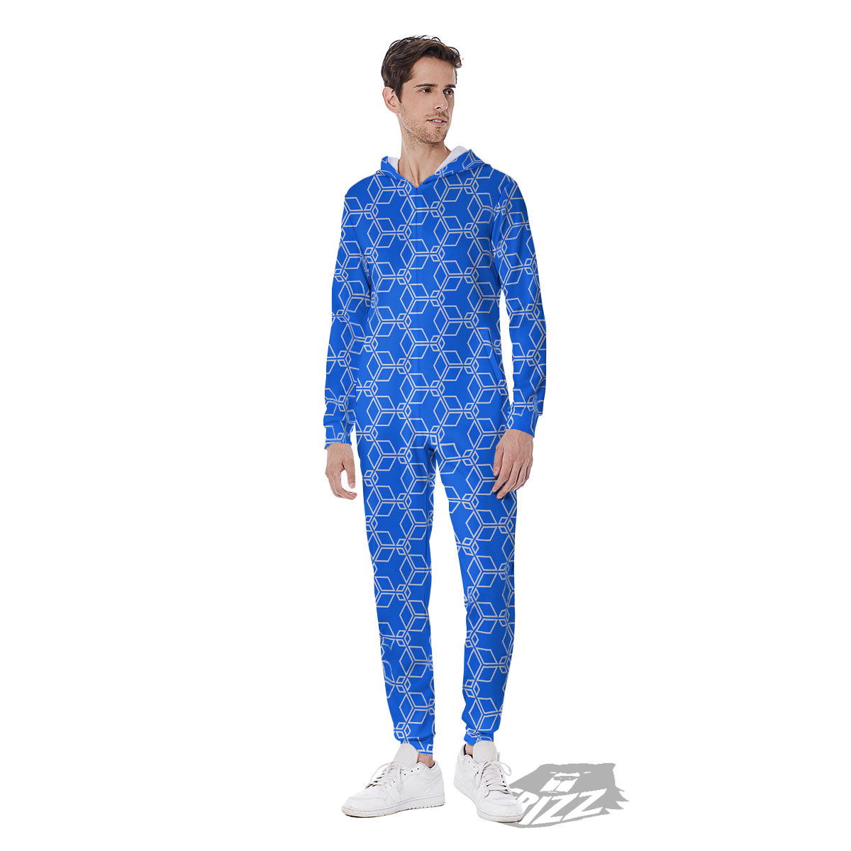 Cube Shape Blue Geometric Print Pattern Men's Jumpsuit-grizzshop