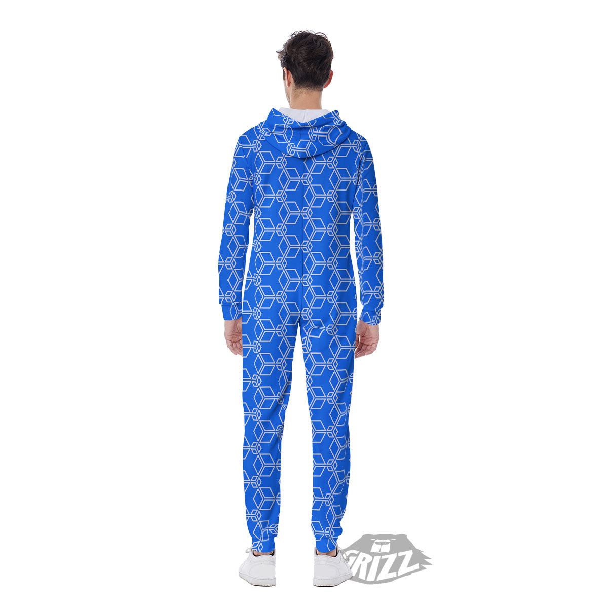 Cube Shape Blue Geometric Print Pattern Men's Jumpsuit-grizzshop