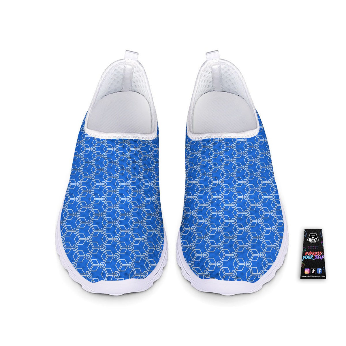 Cube Shape Blue Geometric Print Pattern Nurse Shoes-grizzshop