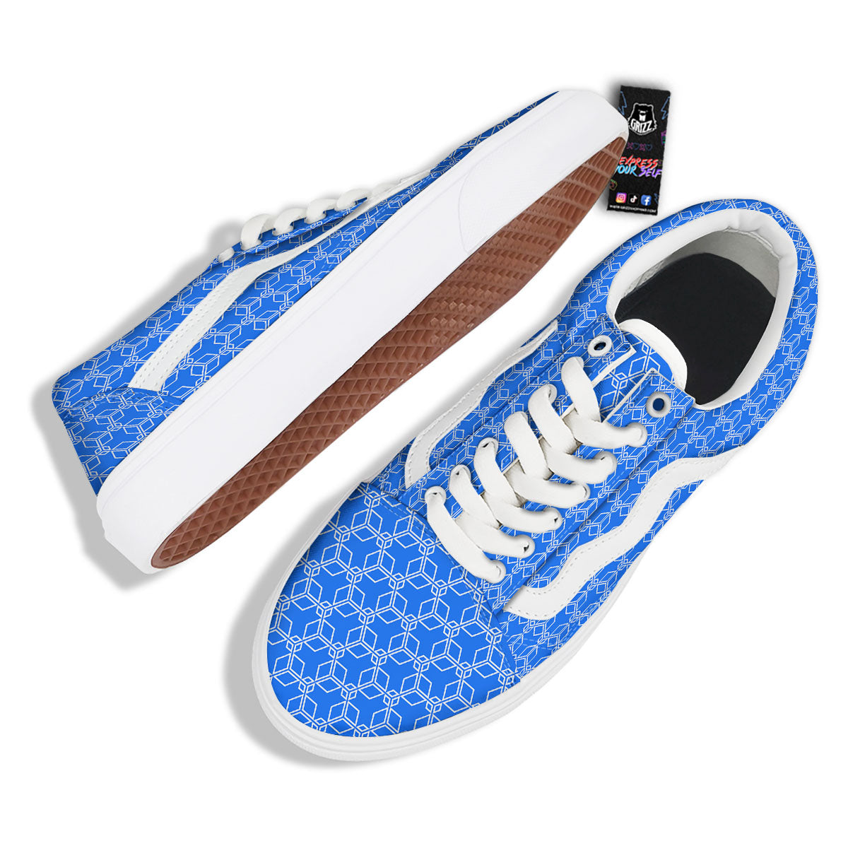 Cube Shape Blue Geometric Print Pattern Skate Shoes-grizzshop