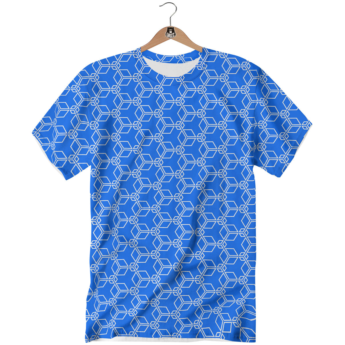 Cube Shape Blue Geometric Print Pattern T-Shirt-grizzshop