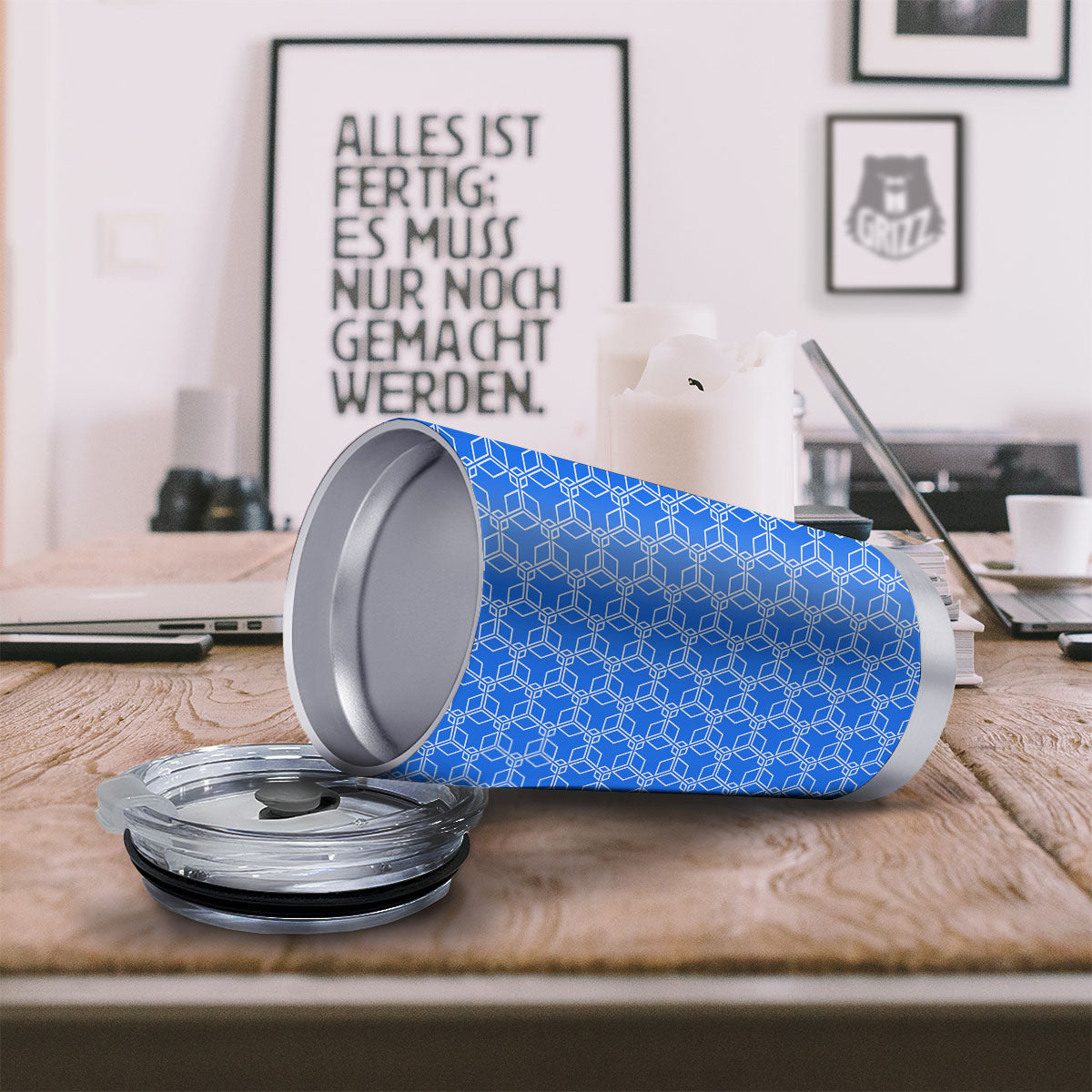 Cube Shape Blue Geometric Print Pattern Tumbler-grizzshop