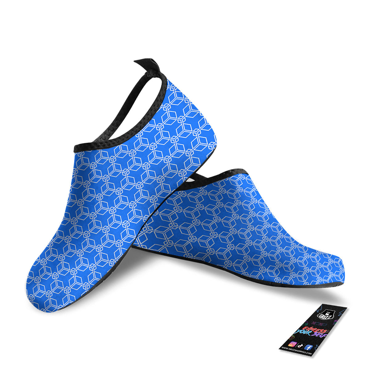 Cube Shape Blue Geometric Print Pattern Water Shoes-grizzshop
