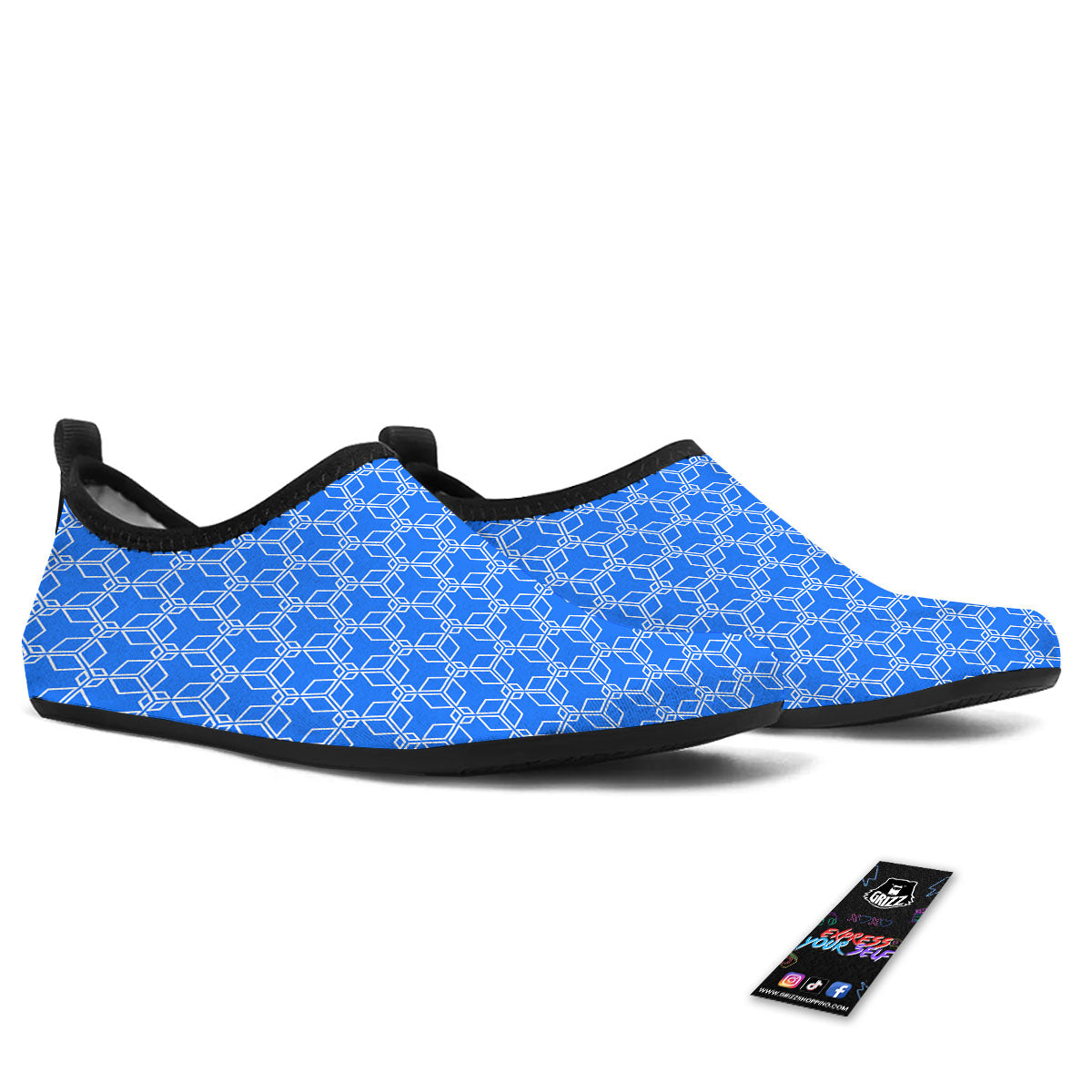 Cube Shape Blue Geometric Print Pattern Water Shoes-grizzshop