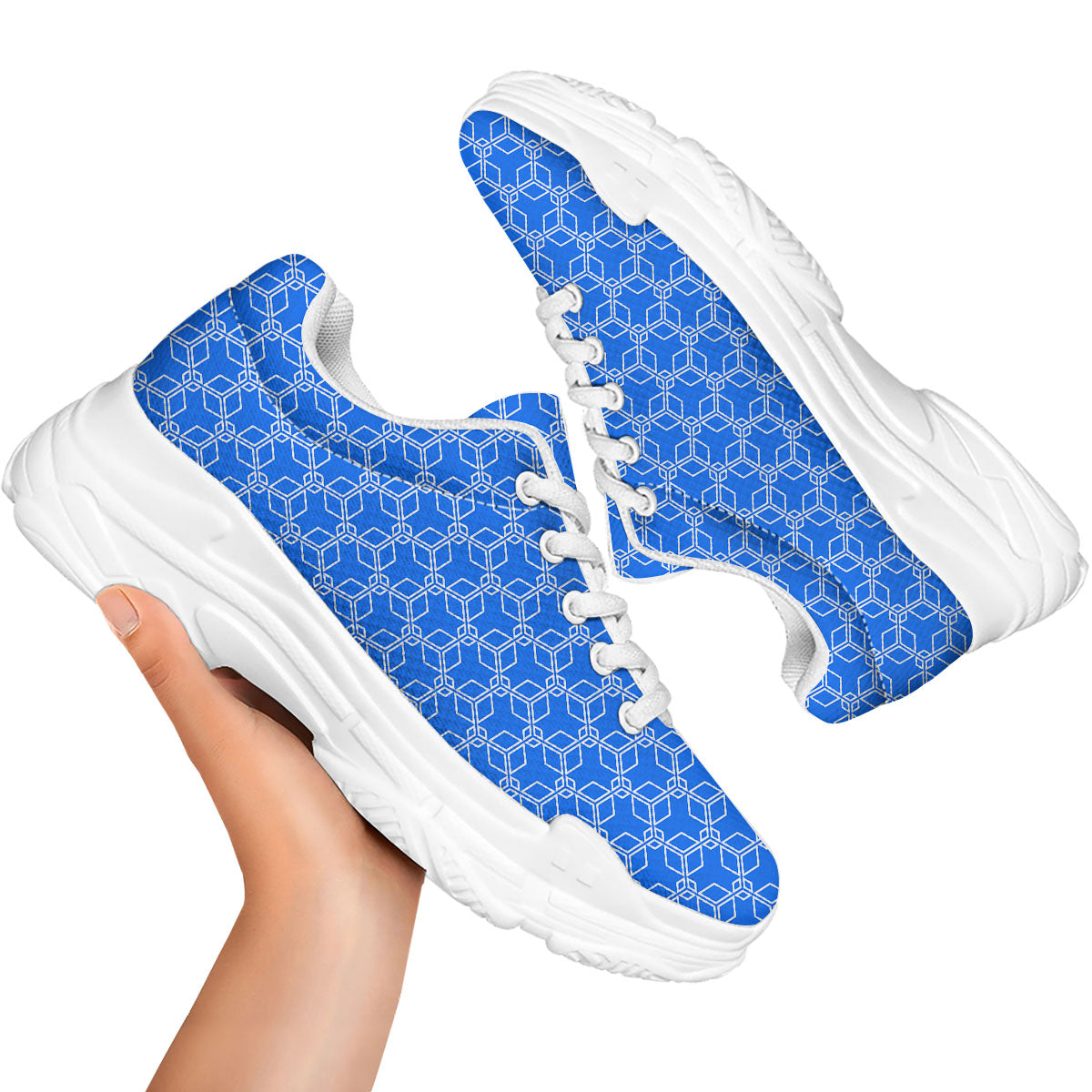 Cube Shape Blue Geometric Print Pattern White Chunky Shoes-grizzshop