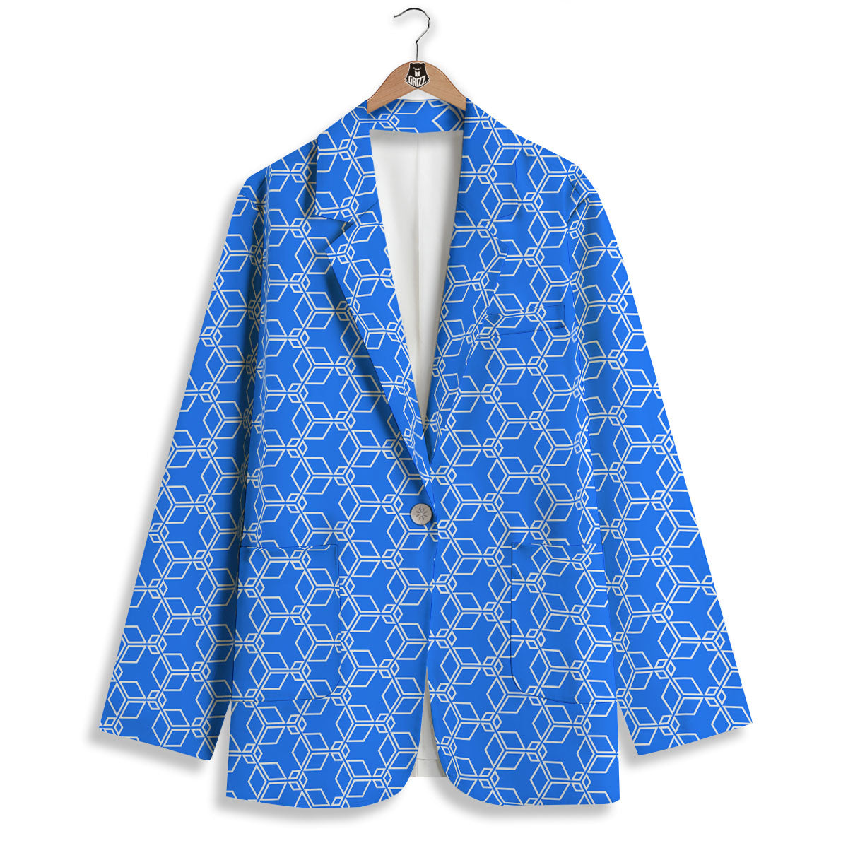 Cube Shape Blue Geometric Print Pattern Women's Blazer-grizzshop
