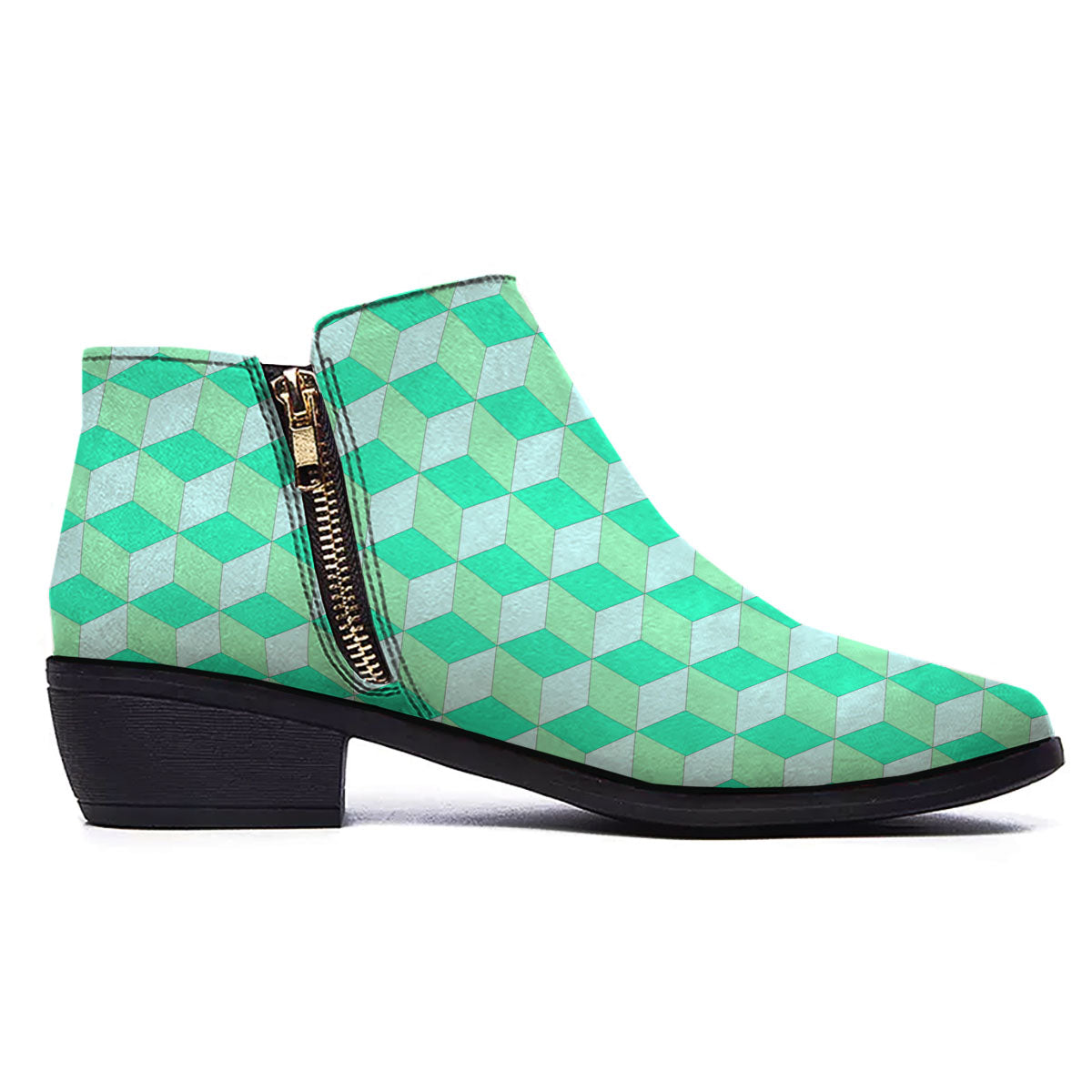 Cube Shape Green Geometric Print Pattern Ankle Boots-grizzshop