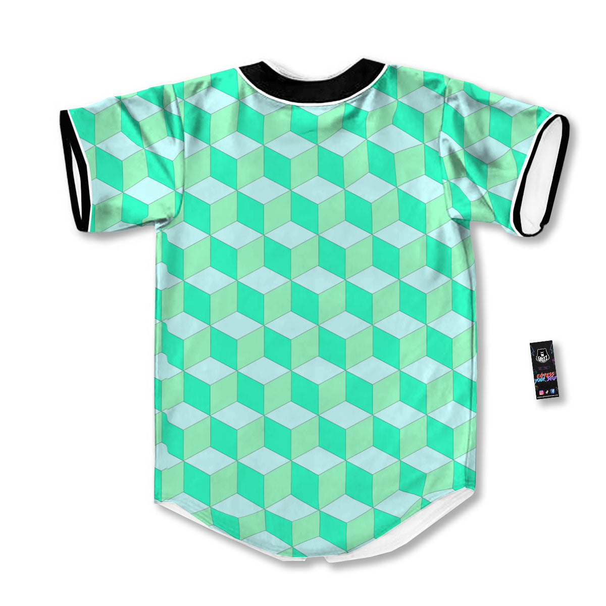 Cube Shape Green Geometric Print Pattern Baseball Jersey-grizzshop
