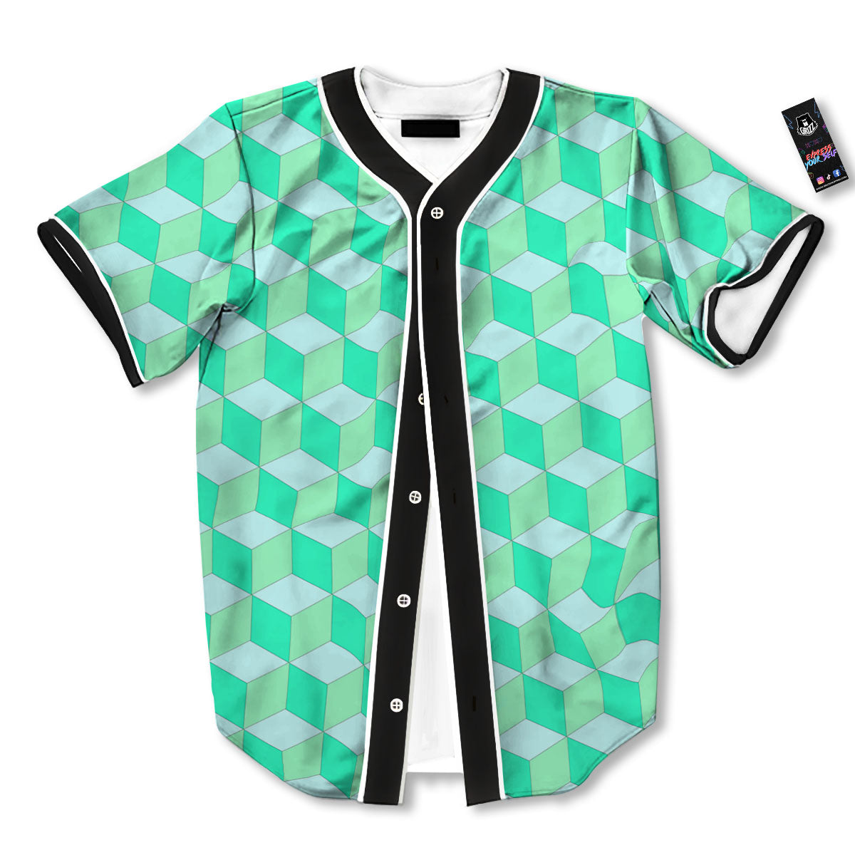 Cube Shape Green Geometric Print Pattern Baseball Jersey-grizzshop