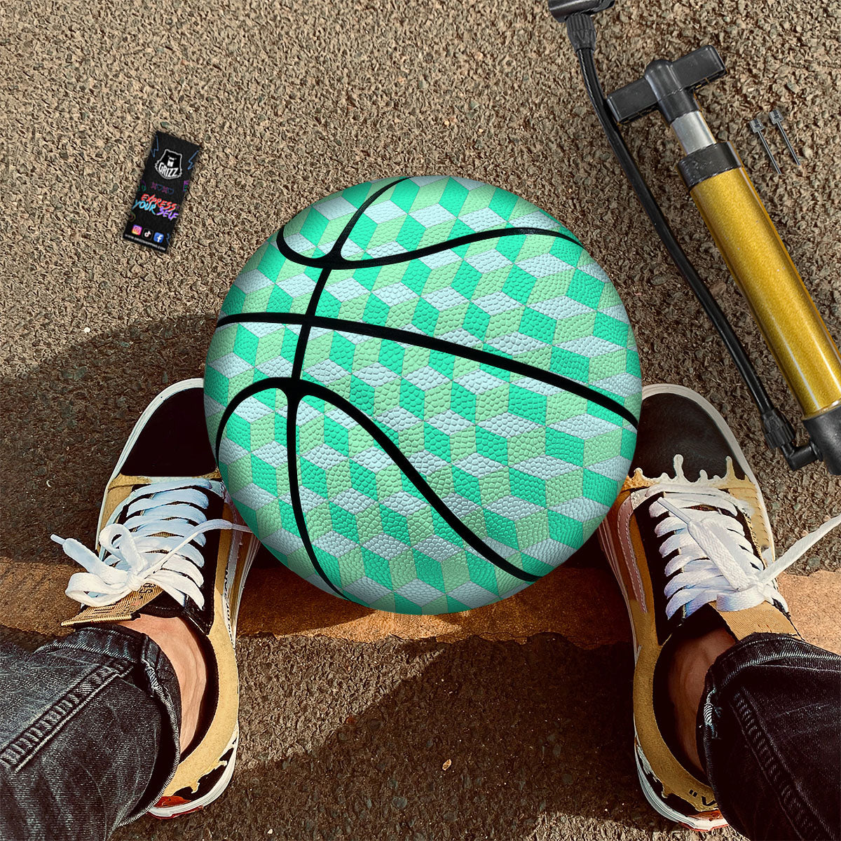 Cube Shape Green Geometric Print Pattern Basketball-grizzshop