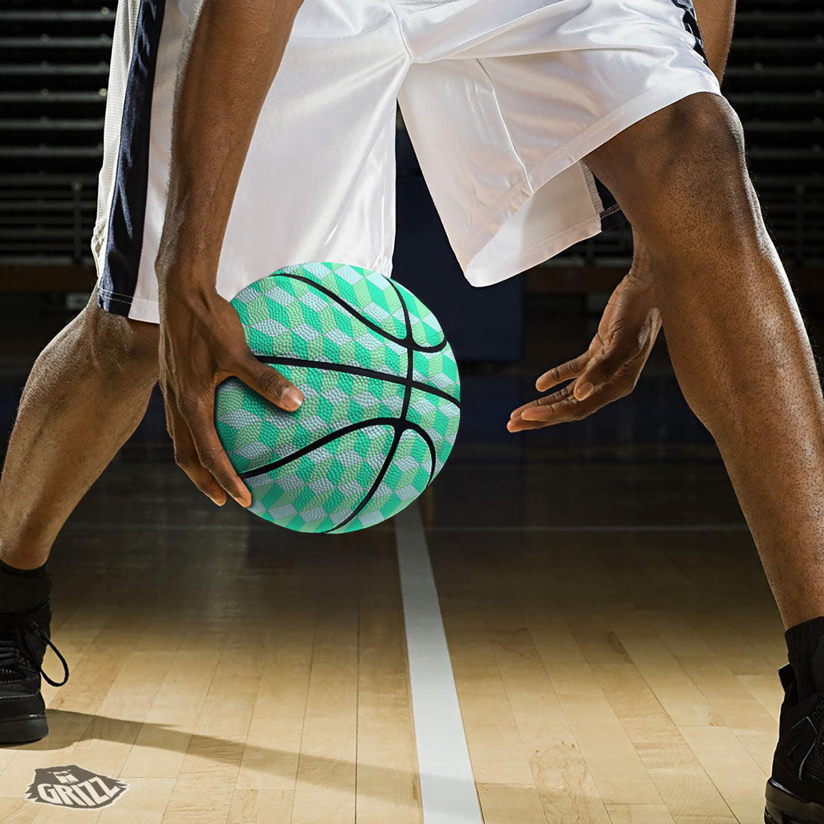 Cube Shape Green Geometric Print Pattern Basketball-grizzshop