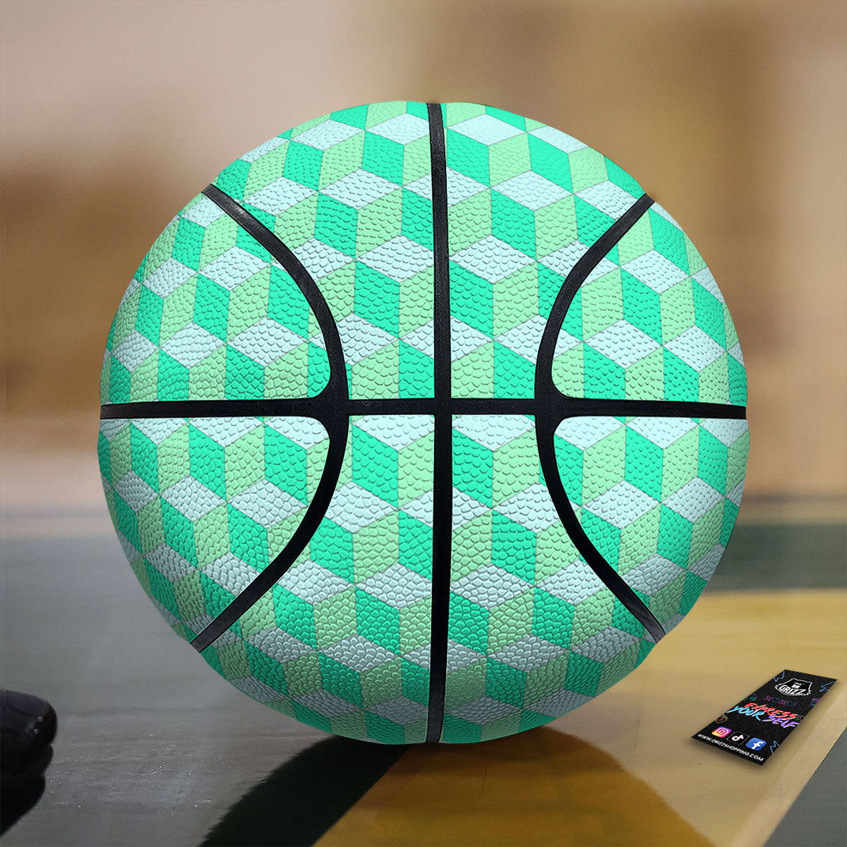 Cube Shape Green Geometric Print Pattern Basketball-grizzshop