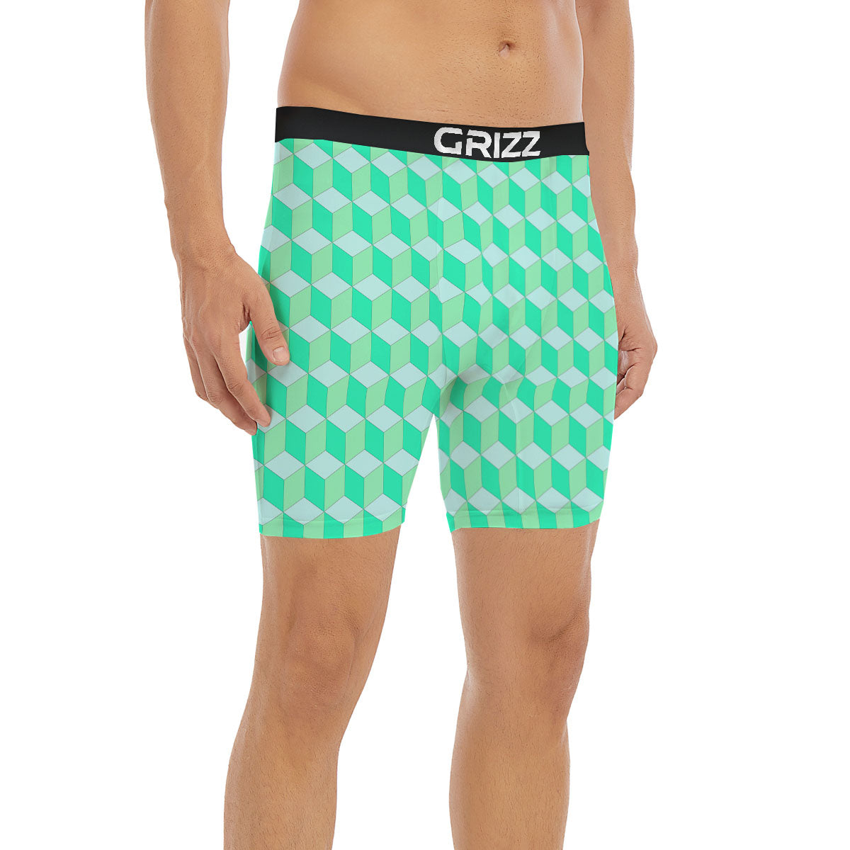 Cube Shape Green Geometric Print Pattern Boxer Briefs-grizzshop