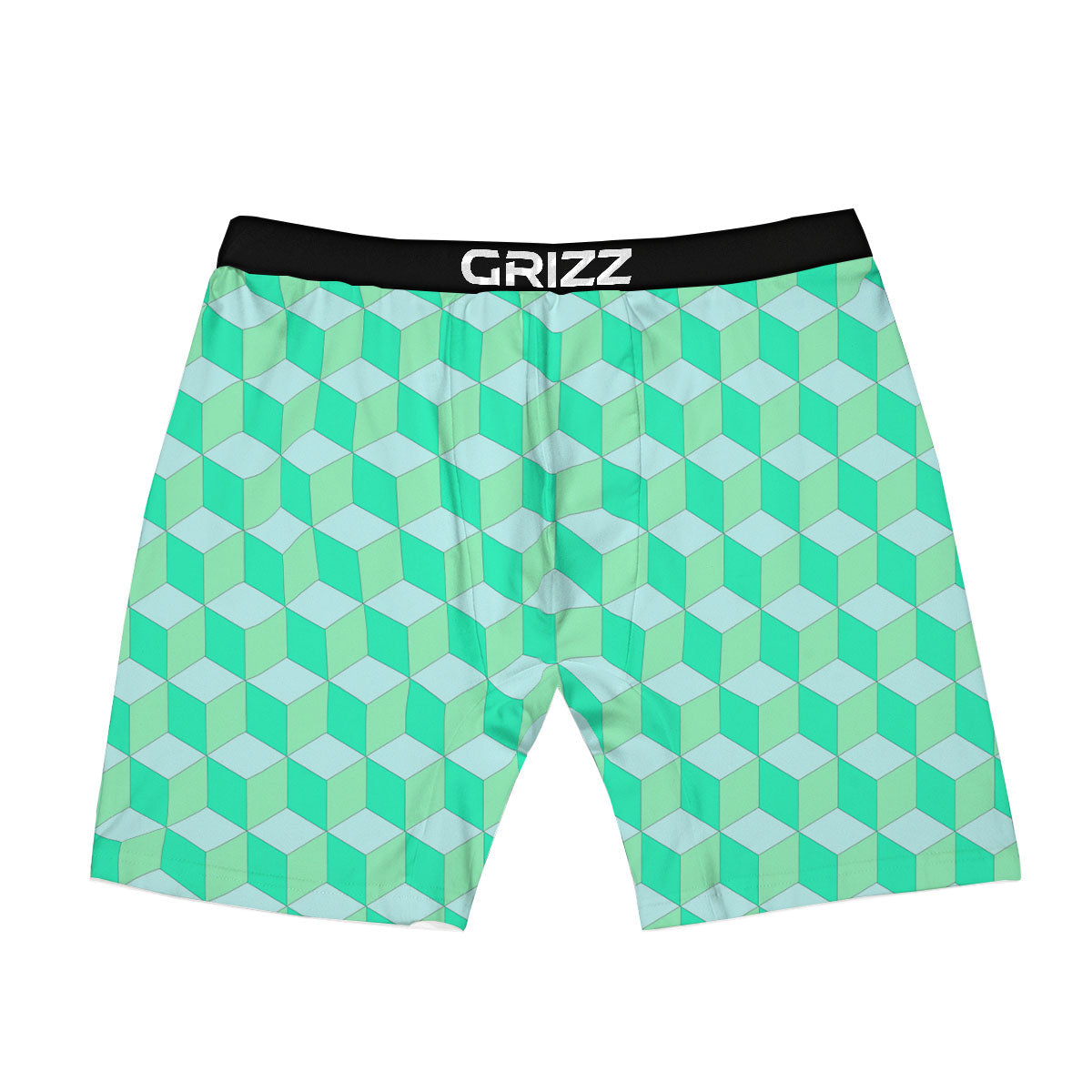 Cube Shape Green Geometric Print Pattern Boxer Briefs-grizzshop