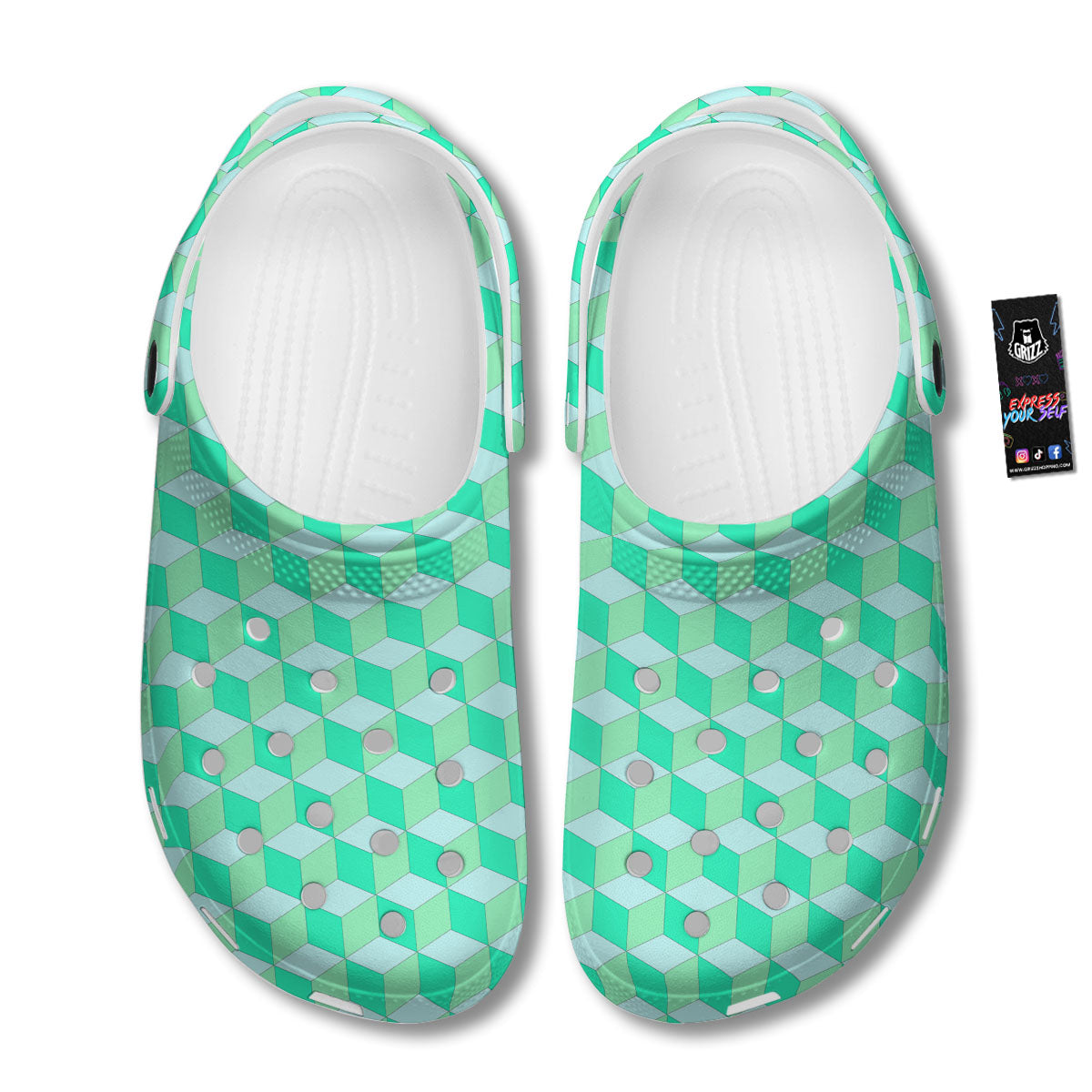 Cube Shape Green Geometric Print Pattern Clog-grizzshop