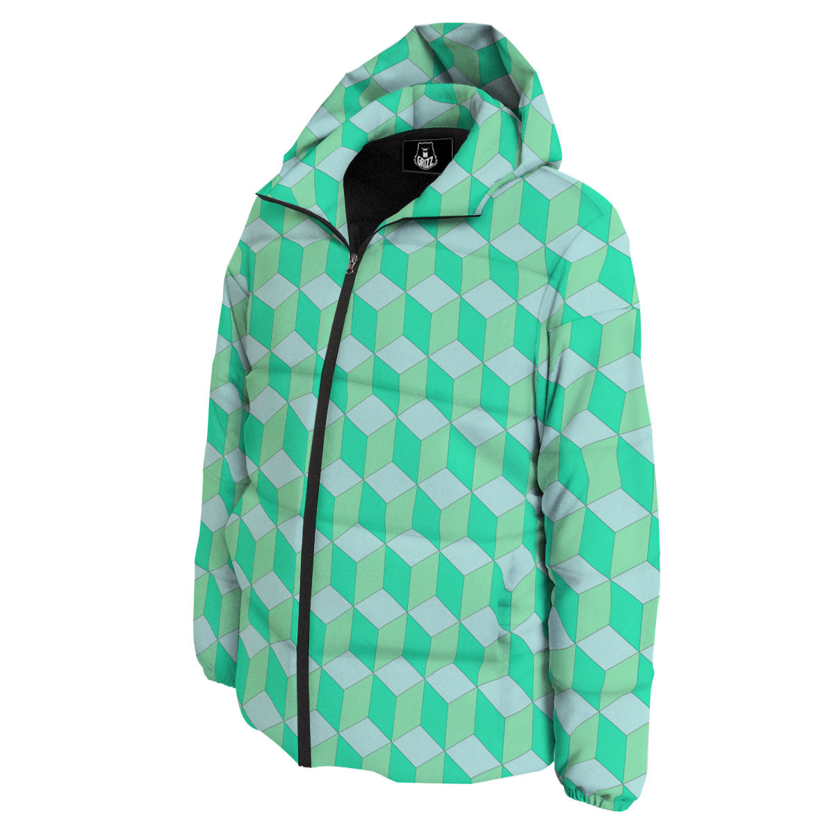 Cube Shape Green Geometric Print Pattern Down Jacket-grizzshop