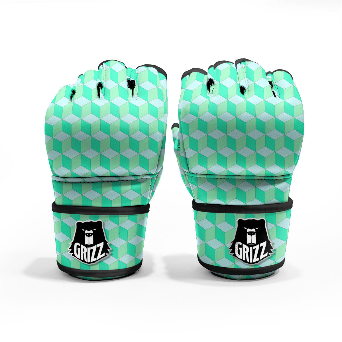 Cube Shape Green Geometric Print Pattern MMA Gloves-grizzshop