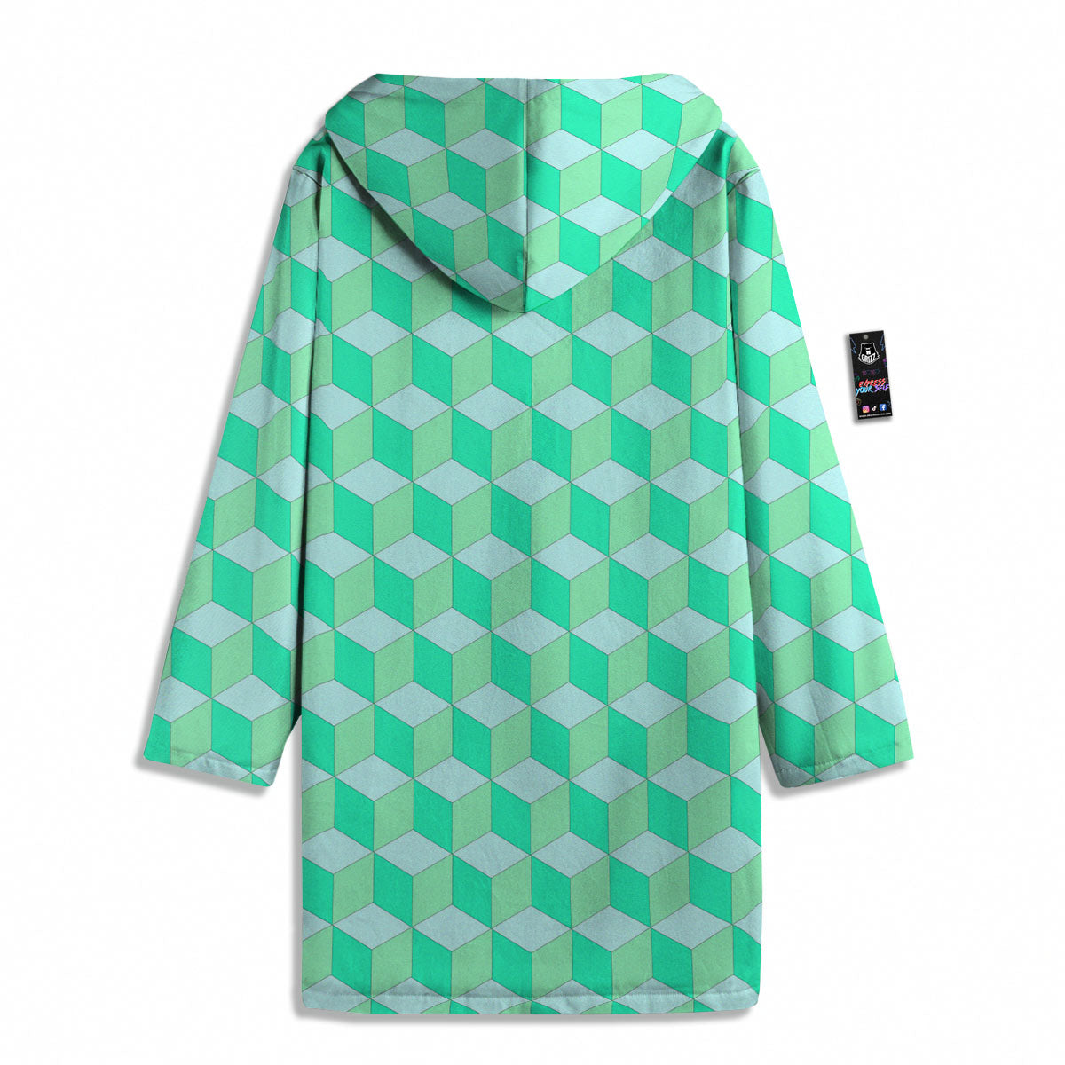 Cube Shape Green Geometric Print Pattern Men's Windbreaker Jacket-grizzshop