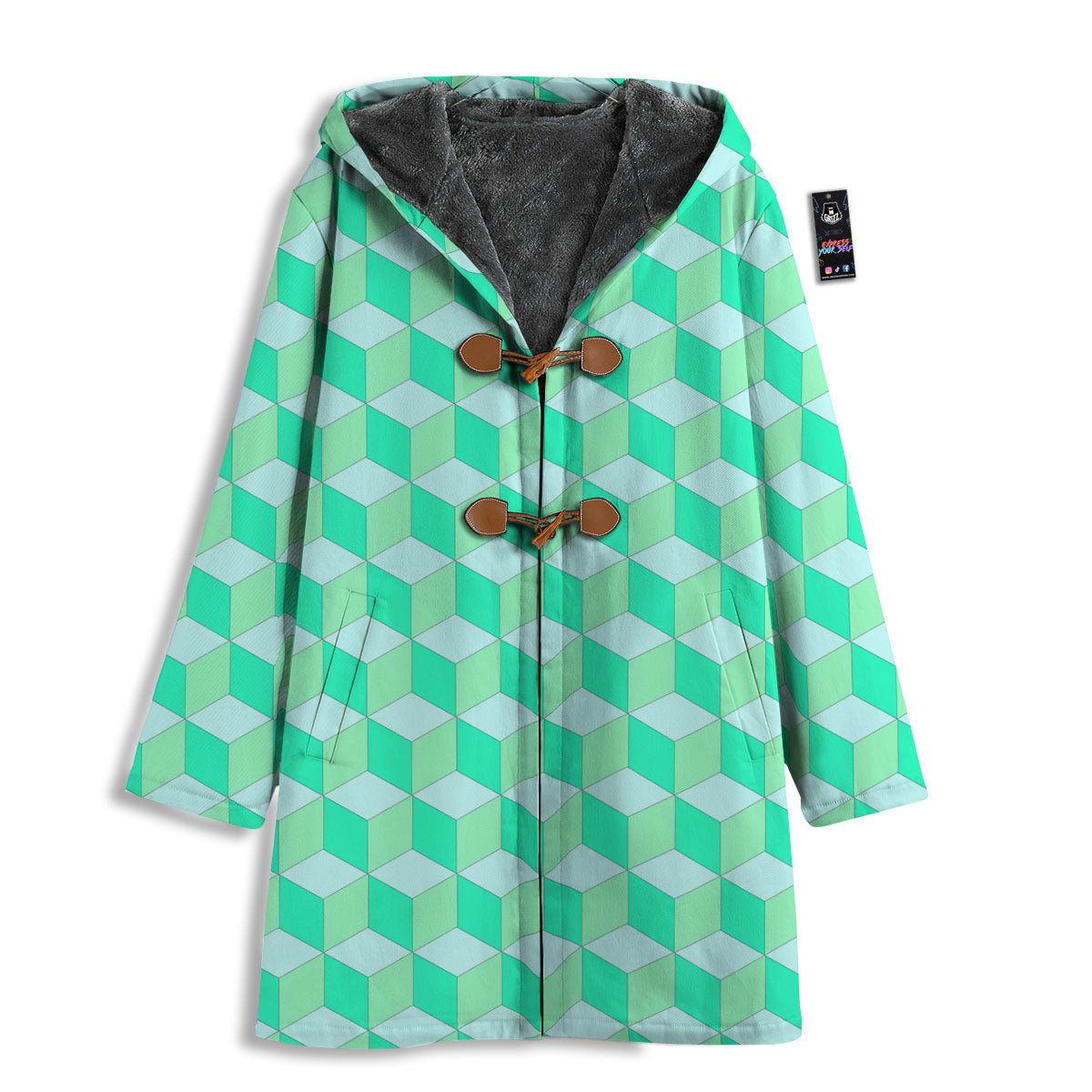 Cube Shape Green Geometric Print Pattern Men's Windbreaker Jacket-grizzshop