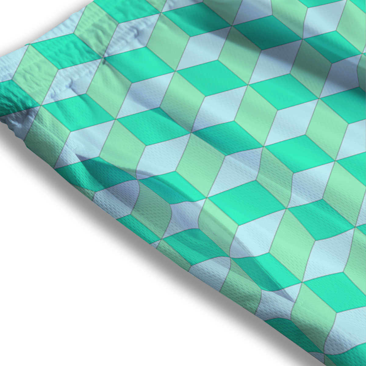 Cube Shape Green Geometric Print Pattern Mesh Shorts-grizzshop
