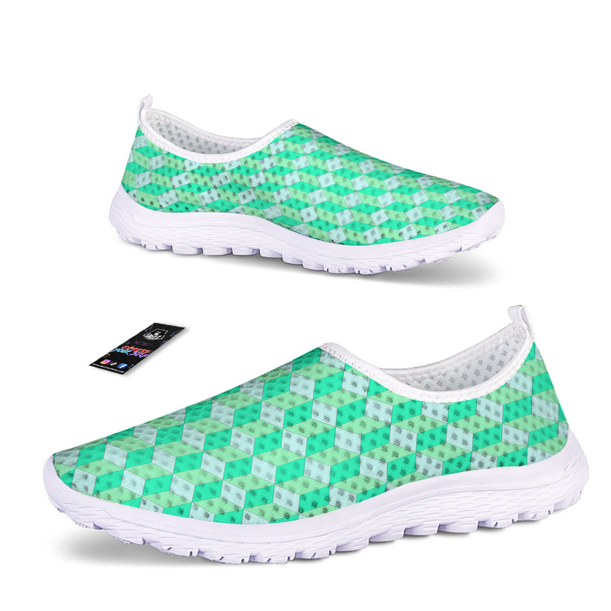 Cube Shape Green Geometric Print Pattern Nurse Shoes-grizzshop