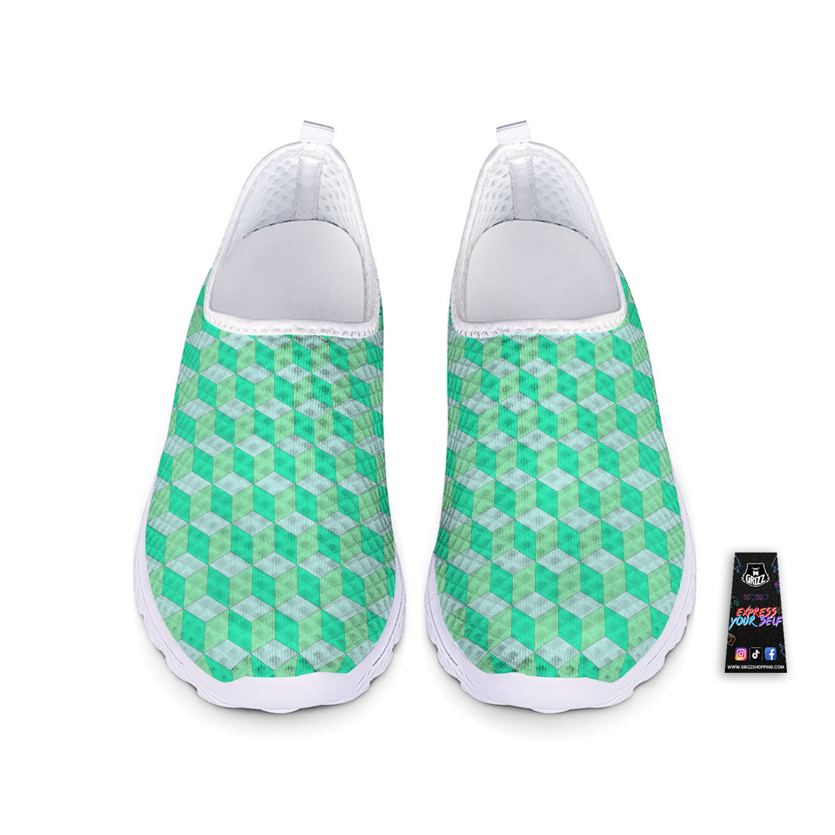 Cube Shape Green Geometric Print Pattern Nurse Shoes-grizzshop