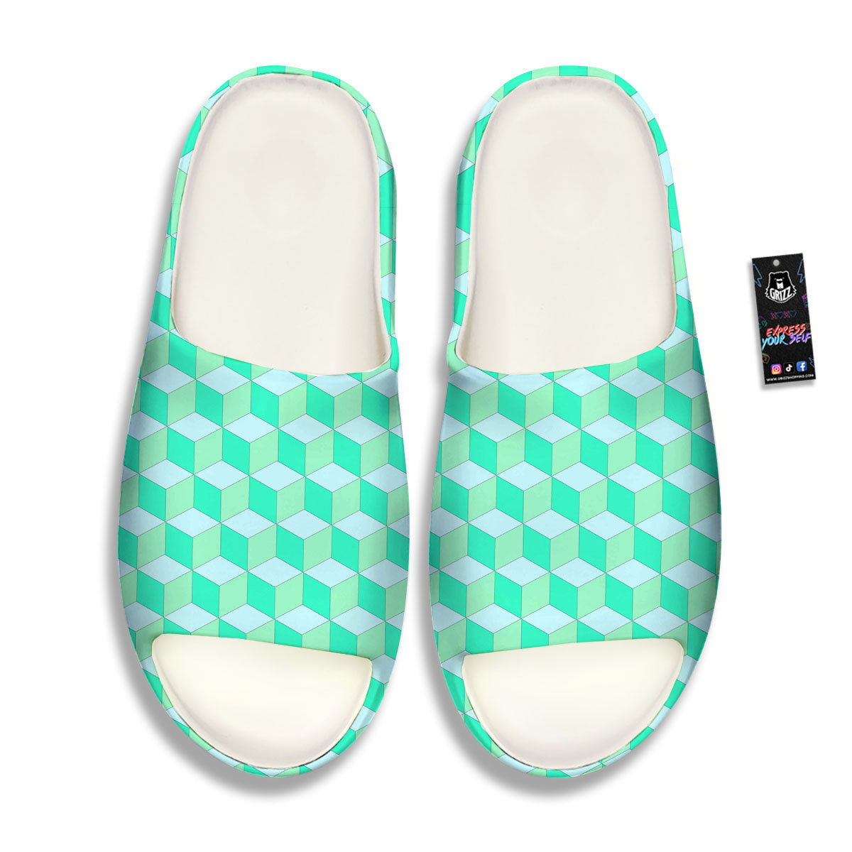 Cube Shape Green Geometric Print Pattern Sandals-grizzshop
