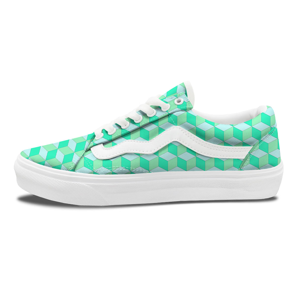 Cube Shape Green Geometric Print Pattern Skate Shoes-grizzshop