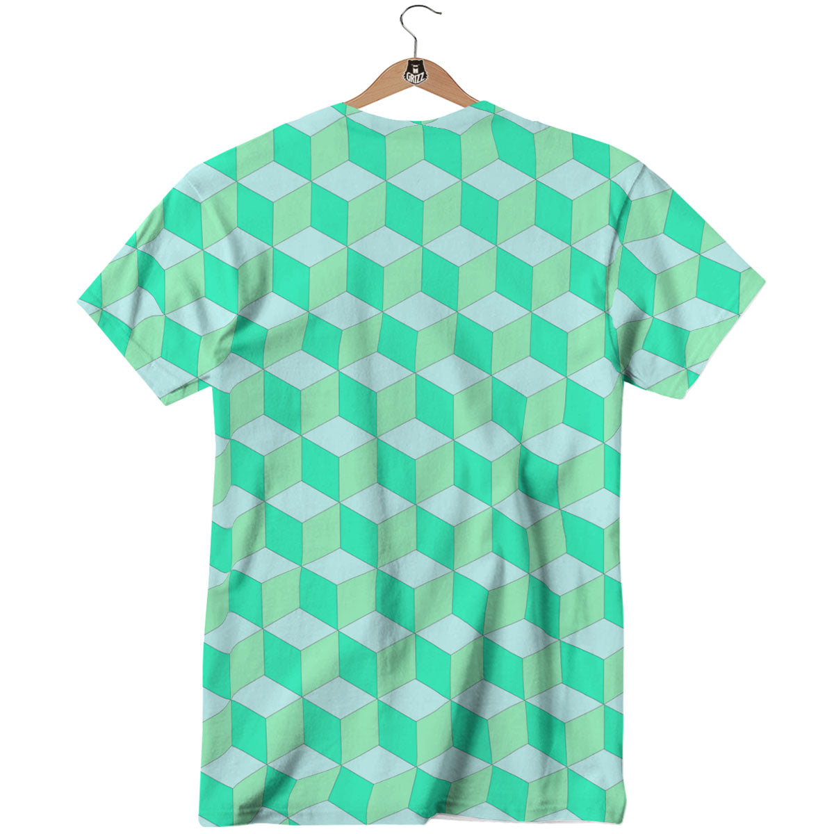 Cube Shape Green Geometric Print Pattern T-Shirt-grizzshop