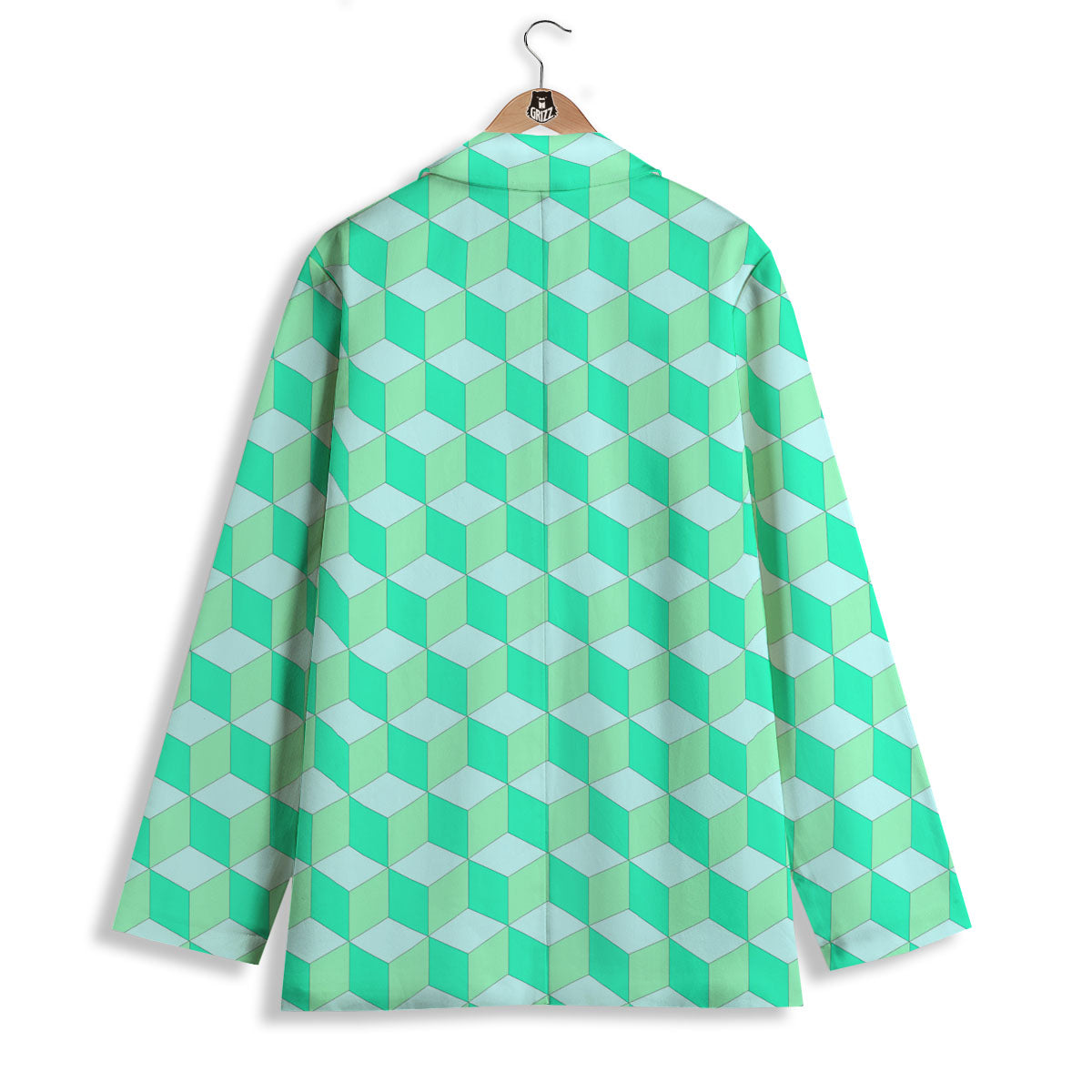 Cube Shape Green Geometric Print Pattern Women's Blazer-grizzshop