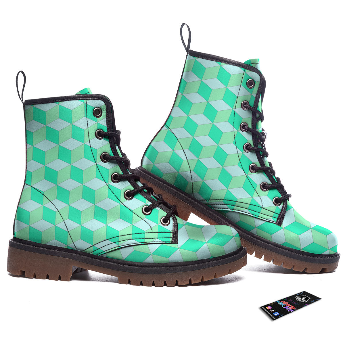 Cube Shape Green Geometric Print Pattern Work Boots-grizzshop
