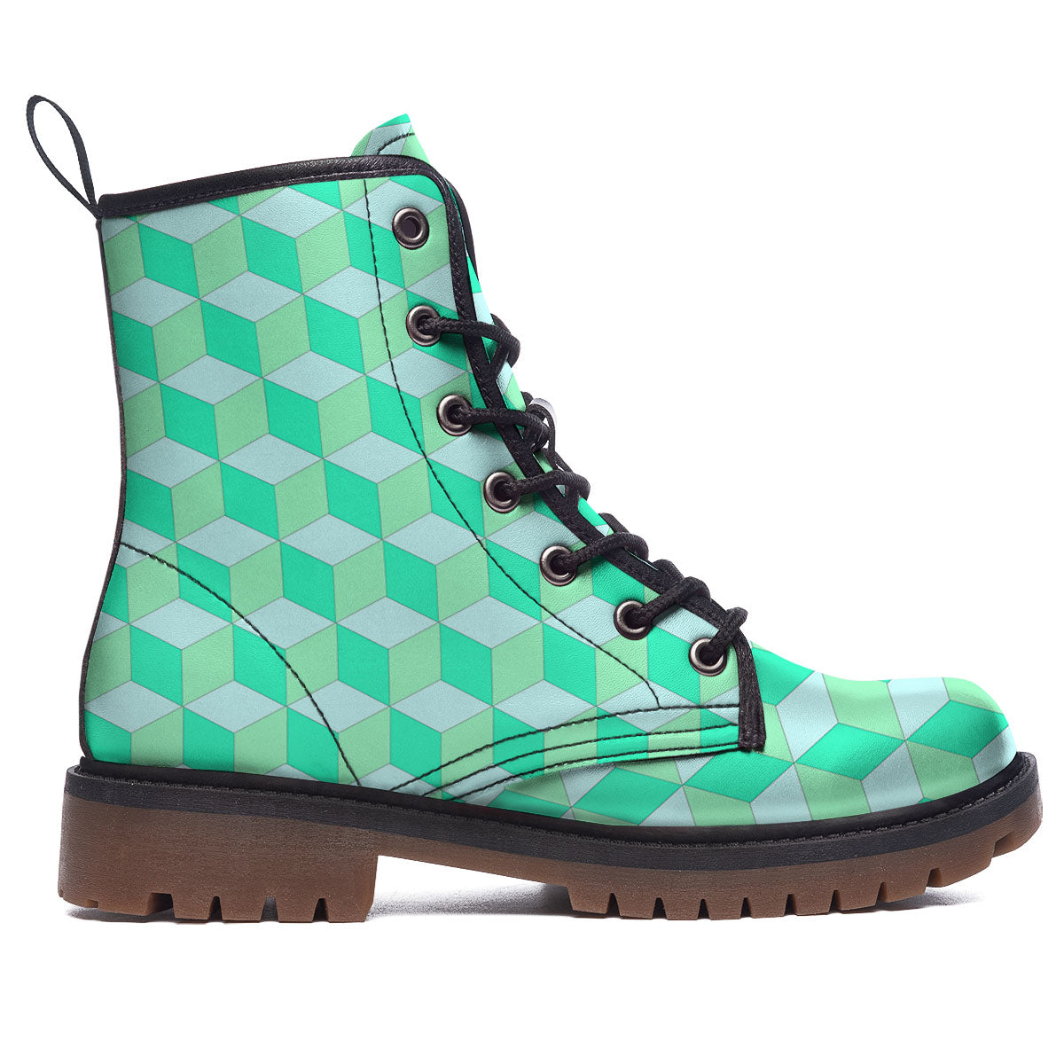 Cube Shape Green Geometric Print Pattern Work Boots-grizzshop