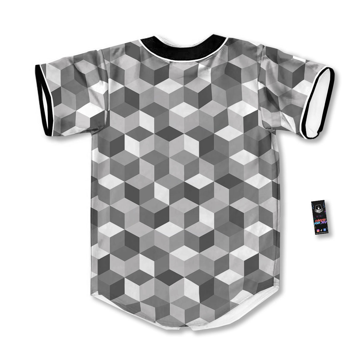 Cube Shape Grey Geometric Print Pattern Baseball Jersey-grizzshop
